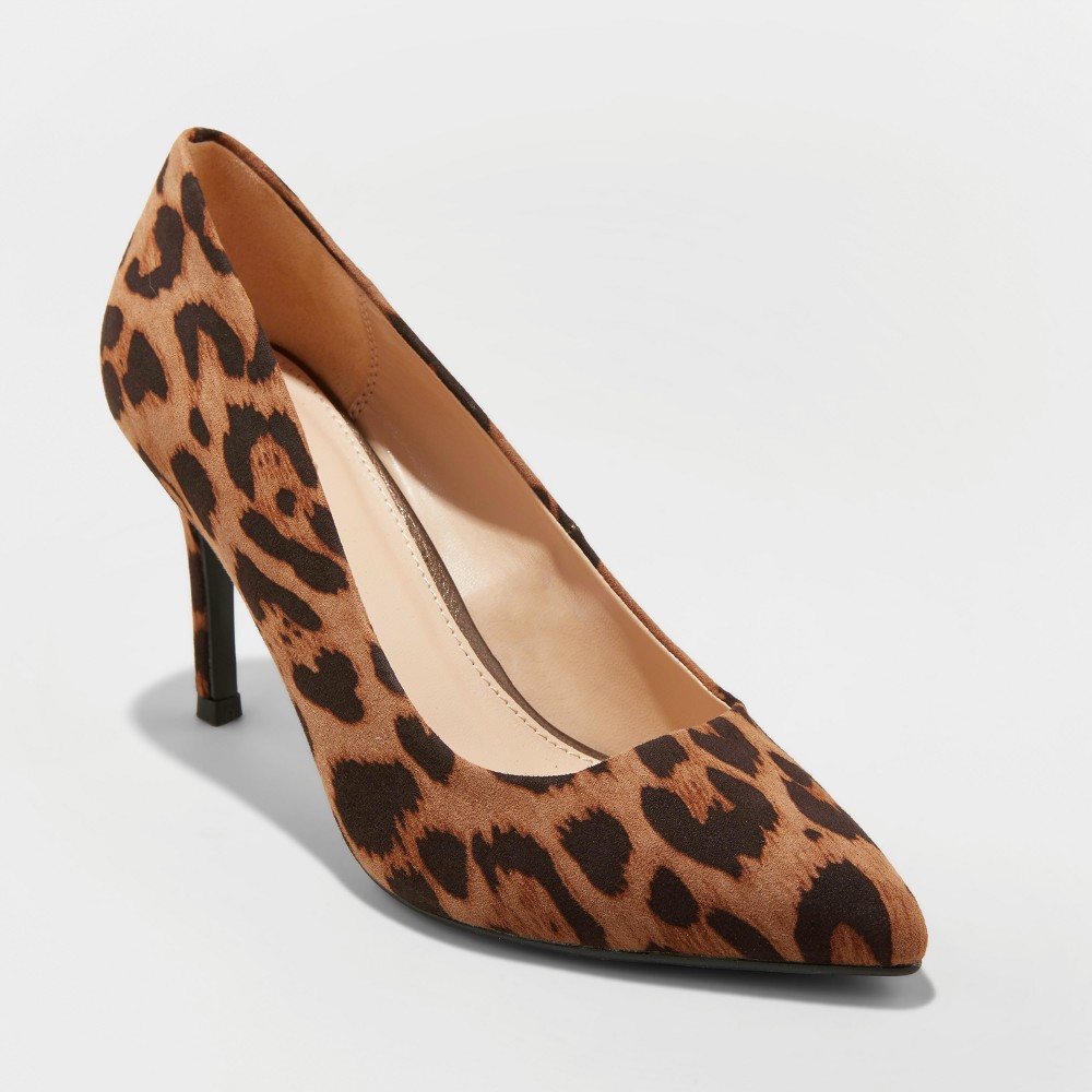 Women's Gemma Wide Width Faux Leather Leopard Pointed Toe Heeled Pumps - A New Day Brown 11W was $29.99 now $17.99 (40.0% off)