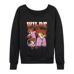 Women's - Disney - Wilde Bootleg Lightweight French Terry Wide Neck Long Sleeve Graphic Shirt - 1 of 4