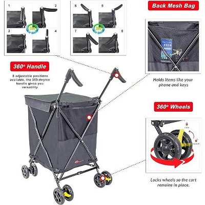 Black Steel Foldable Rolling Utility Cart with 360° Wheels