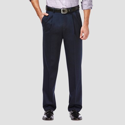 navy pleated trousers