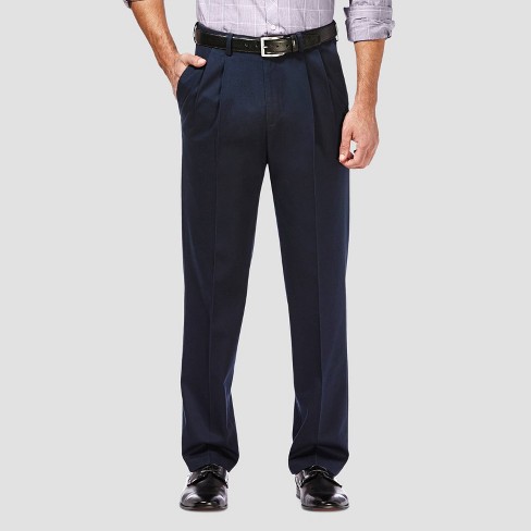 Haggar Men's Premium No Iron Classic Fit Pleated Casual Pants - Dark Navy  38x31