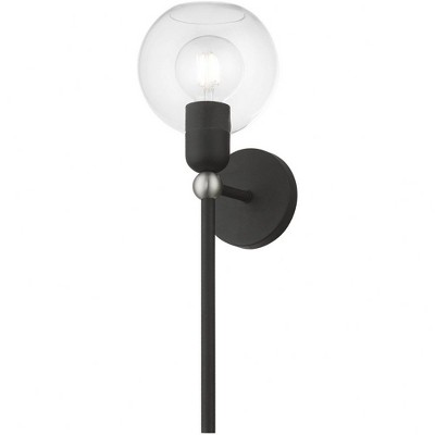 Black and Brushed Nickel 1-Light Sconce with Clear Glass Shade