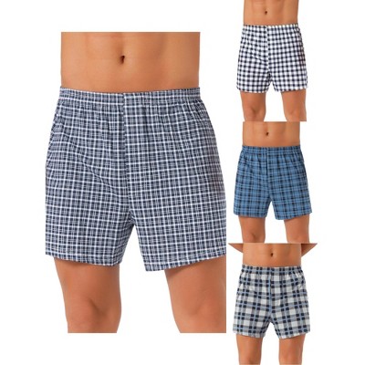 INSPIRE CHIC Men's 4 Pack Elastic Waistband Plaid Printing Boxer Shorts