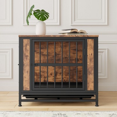 Munora Dog Crate Furniture, Rustic Brown Kennel with Drawer for Small Dogs
