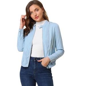 INSPIRE CHIC Women's Stand Collar Zip Up Biker Lightweight Moto Jacket - 1 of 4