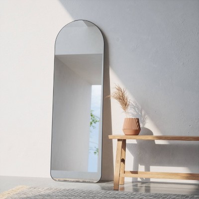 Black Arch Full-Length Leaning Mirror with Metallic Frame
