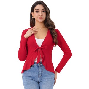 INSPIRE CHIC Women's Tie Front Long Sleeve Crop Ruffle Knit Cardigan Sweaters - 1 of 4