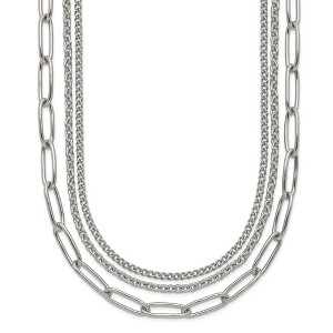 Chisel Stainless Steel Multi-Strand Curb, Cable and Paperclip Links Necklace 18" Plus a 2" Ext. - 1 of 4