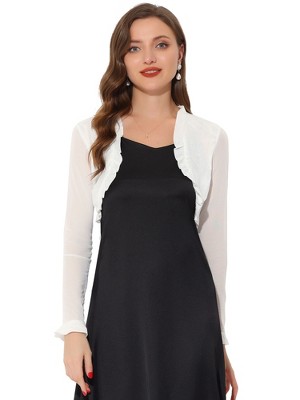 INSPIRE CHIC Women's Elegant Sheer Mesh Long Sleeve Ruffle Collar Crop Bolero