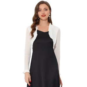 INSPIRE CHIC Women's Elegant Sheer Mesh Long Sleeve Ruffle Collar Crop Bolero - 1 of 4