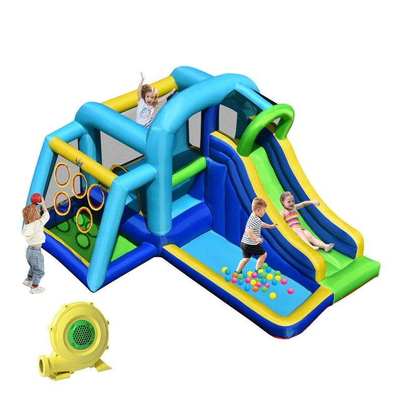 Costway Inflatable Bouncer Climbing Bounce House Kids Slide Park Ball Pit w/ 750W Blower, 1 of 11