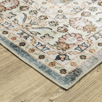 Sumter Gray and Ivory Washable Wool Synthetic Area Rug 7'6" x 10'