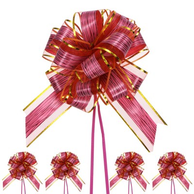 Unique Bargains Plastic Tree Stripes Gold Edge Large Satin Pull Bows 12 Pcs