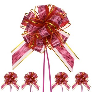 Unique Bargains Plastic Tree Stripes Gold Edge Large Satin Pull Bows 12 Pcs - 1 of 4