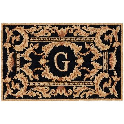 Monogram MON219 Hand Hooked Outdoor Door Mat - Black - 2'6"x4' - Safavieh