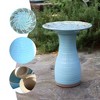 LuxenHome 20" Elegant Tall Ceramic Bird Bath for Outside with Leaf Pattern, Sky Blue - 4 of 4