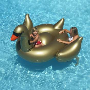 Swim Central Inflatable Gold Giant Swan Swimming Pool Ride-On Float, 75-Inch