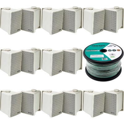 Kicker (8 Pair ) KB6B 2-Way Full Range Indoor Outdoor Speakers (Pair) Weatherproof Speakers for Patio Garage Poolside in-Home, Gray & 400ft Marine ...