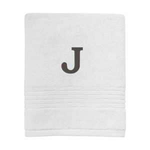 Avanti White with Grey Block Monogram Hand Towel  J - 1 of 3