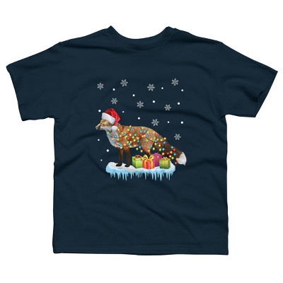 Boy's Design By Humans X-Mas Fox Christmas Lights Funny Wild Animal Design Gift T-Shirt By NekoShop T-Shirt