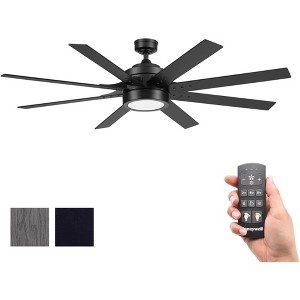 Honeywell Xerxes 62" Ceiling Fan, Contemporary Indoor Ceiling Fan with LED Light, Dual Mounting Options, Remote, & 8 Reversible Blades, Black - 1 of 4