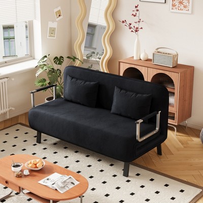 Convertible Sofa Bed Chair,Tri-Fold Sofa Sleeper,Adjustable Backrest & Pillow,Velvet Comfy Loveseat Sleeper,for Apartments,Study Room,Office