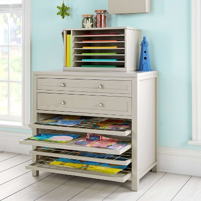 Gray Wooden Kids' Art Storage with Drying Racks