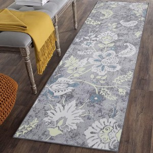 Floral Rug Vintage Distressed Rug Colorful Indoor Floor Mat Washable Accent Rug - 1 of 4