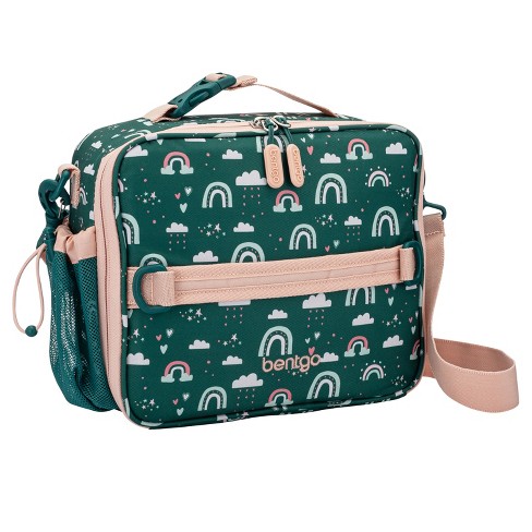 Bentgo Kids' Prints Double Insulated Lunch Bag, Durable, Water-Resistant Fabric, Bottle Holder - Green Ranbow