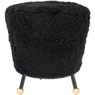 Oriana Retro Sheepskin Ottoman - Black - Safavieh