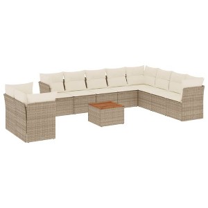 vidaXL Patio Sofa Set with Cushions Outdoor Furniture 11 Piece Poly Rattan - Beige and Cream - 1 of 4
