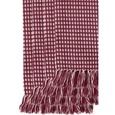 Wine and White Cotton Checked Napkins with Fringed Edges - Set of 4