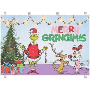 Gemmy 4.5 ft Dr. Seuss™ The Grinch Seasonal Backdrop with Lights - White - 1 of 2