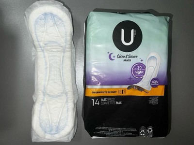 U by Kotex Clean & Secure Overnight Maxi Pads with Wings, Extra Heavy  Absorbency, Unscented, 24 Count