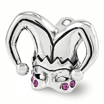 Black Bow Jewelry Jester Mask Sterling Silver Bead Charm with Pink Crystals