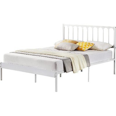 homfan 14 inch Full Size Bed Frame, Metal Platform with Headboard, Heavy Duty Mattress Foundation, No Box Spring Needed, Easy Assembly, White