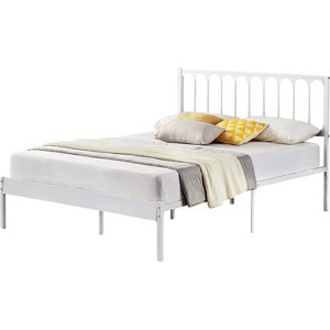 homfan 14 inch Full Size Bed Frame, Metal Platform with Headboard, Heavy Duty Mattress Foundation, No Box Spring Needed, Easy Assembly, White - 1 of 4