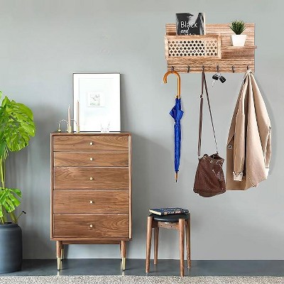 Rustic Brown Wooden Wall Mount Key Holder with Shelf
