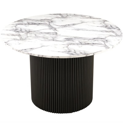 NicBex Natural Round Fluted Side Wooden Coffee Table,Mid-Century Circle Dining Table,Center Table for Living Room
