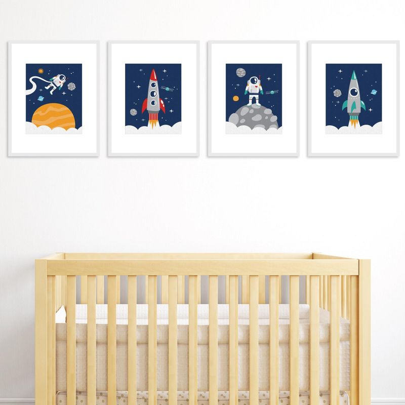 Big Dot of Happiness Blast Off to Outer Space - Unframed Rocket Ship Nursery and Kids Room Linen Paper Wall Art - Set of 4 - Artisms - 8 x 10 inches, 2 of 8