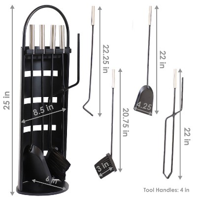 Modern Black Carbon Steel Fireplace Tool Set with Stainless Steel Handles