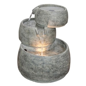 Classic Home and Garden Indoor/Outdoor Lightweight Polyresin 3-Tier Cascading Fountain with LED Light, Quartz Color, 11.5” D x 15” H - 1 of 2