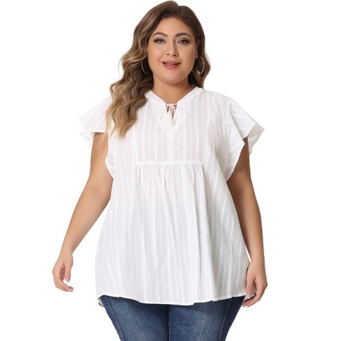 Agnes Orinda Women's Plus Size Summer Solid Textured Printed Babydoll Summer  Tops White 4x : Target