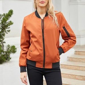 Womens Bomber Jacket Coat Fall Casual Long Sleeve Stand Collar Zip Up Lightweight Fashion Jackets Outfits with Pockets - 1 of 4