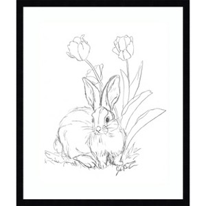 Amanti Art Bunny Sketch with Tulips by Jodi Augustine Wood Framed Wall Art Print 21 in. x 25 in. - 1 of 4