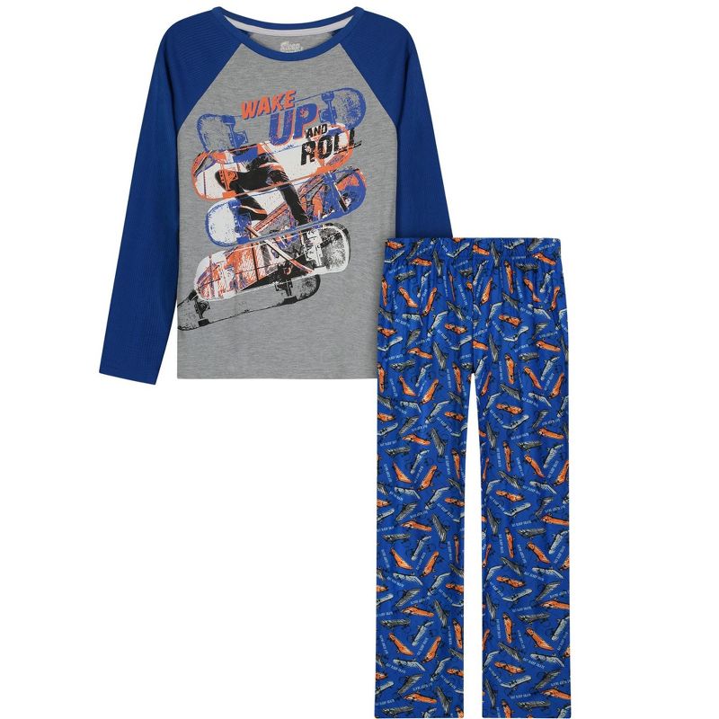 Sleep On It Boys Wake Up & Skate Brushed Jersey 2-Piece Pajama Sleep Set - Gray, S-6/7, 1 of 5