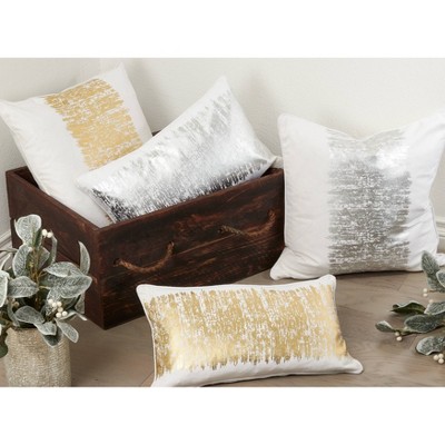 Gold Metallic Banded Square Throw Pillow