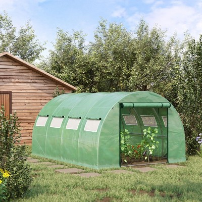 Green Walk-In Tunnel Greenhouse with Zippered Mesh Doors