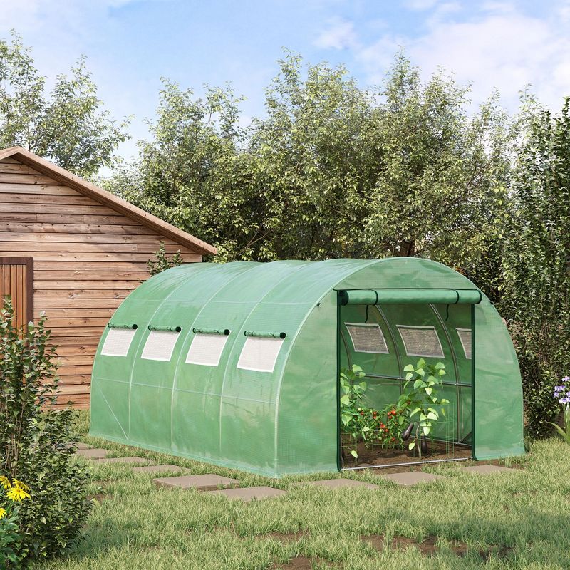 Outsunny Walk-in Tunnel Greenhouse with 2 Zippered Mesh Doors Upgraded Hot House, Green, 13' x 10' x 6.5', 3 of 8