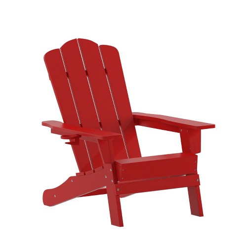 Merrick Lane Adirondack Chair with Cup Holder Weather Resistant HDPE Adirondack Chair in Red